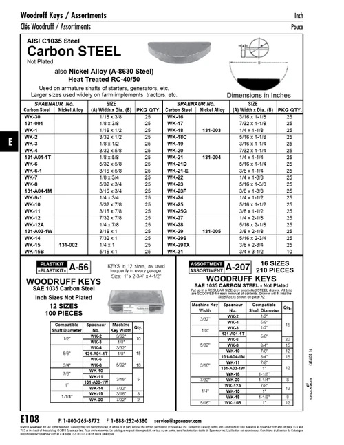 Woodruff Key 7/32" W X 1" Dia Carbon Steel Sae 1035 Plain Finish   WK-14