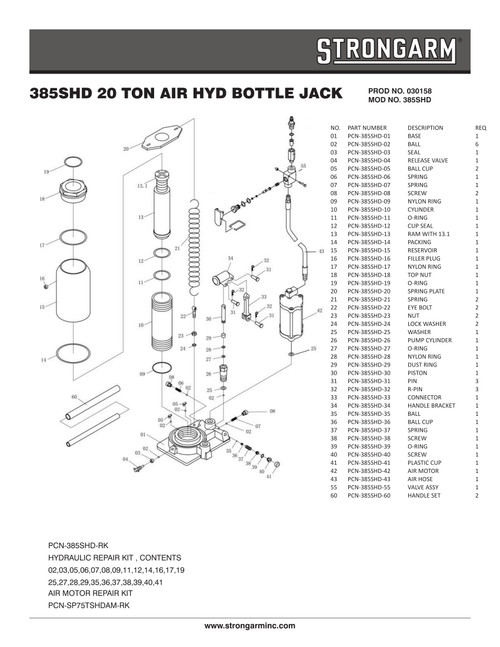 20 Ton Air/Hydraulic Bottle Jack - Super Heavy Duty  030158