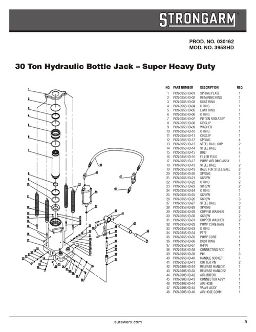 30 Ton Air/Hydraulic Bottle Jack - Super Heavy Duty  030162