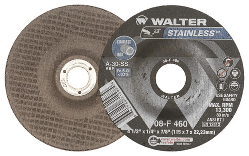 Stainless® 25 Pc. 4-1/2 x 1/4 x 7/8" A-30 Grinding Wheel   08F460