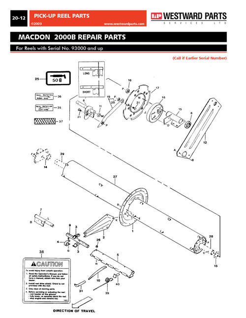 Macdon "2000B" Reel Shoulder Bolt  MDR48050
