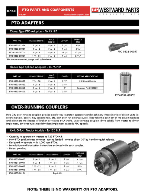 1-3/8"-6 Spline Female x 1-3/8"-6 Spline Male Clamp type PTO Adapter  PTO0332-00057