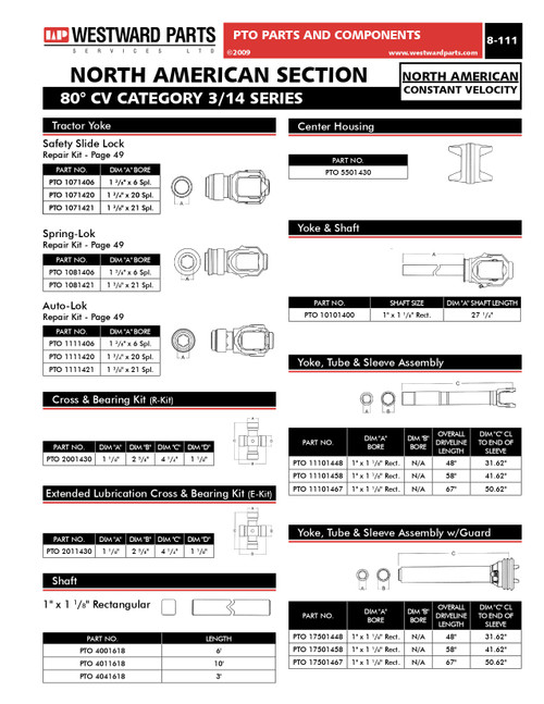 Easy Lock - Wide Angle CV - Guard Bearing & Clip Kit - Category 3-80  PTO9211400
