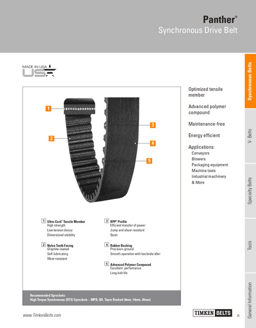 Panther® Synchronous Timing Belt   3500-14MPT-20