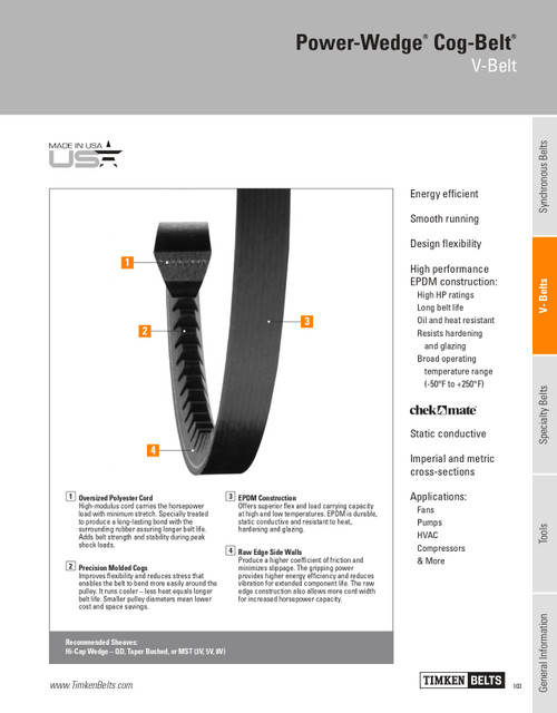 Metric Power Wedge® Cog Belt® V-Belt   XPB4000