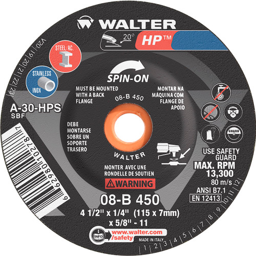 HP® 20 Pc. 4-1/2 x 1/4 x 5/8"-11 A-24 Grinding Wheel   08B450