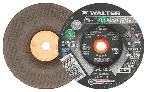 Flexcut Mill Scale® 25 Pc. 5 x 5/8"-11 A-36 Grinding Wheel   15L853