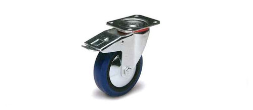 6" Locking Swivel Blue Elastic Rubber Wheel  TGC-10602-S