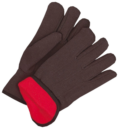 Brown Cotton Jersey Glove Slip-on Wrist Red Fleece Lined  TGG-604