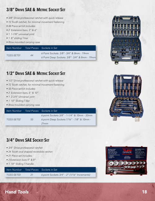 44 Pc. 1/2 Drive SAE & Metric Socket Set  TGSS-SET02