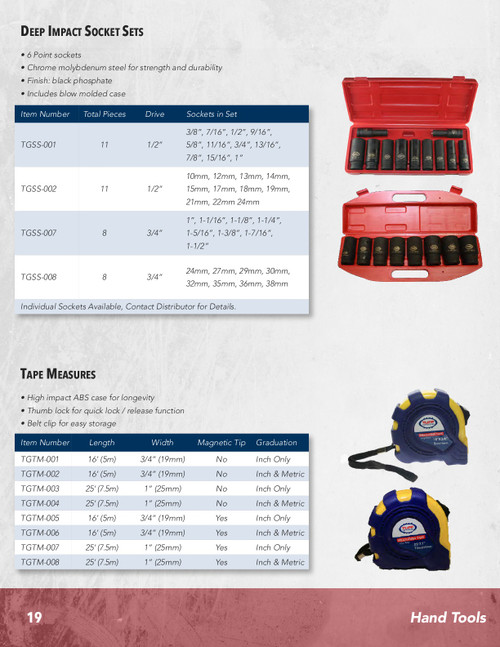 8 Pc. 3/4 Drive SAE Deep Impact Socket Set  TGSS-007