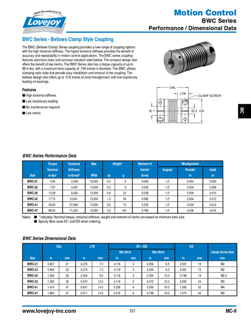 8mm x 8mm Shaft Lovejoy® BWC-47 Bellows Clamp Coupling   BWC47-CP-8MMX8MM