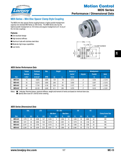 3/16 x 1/4" Shaft Lovejoy® MDS-32C Mini Disc Spacer Clamp Coupling   MDS32C-CP-3/16X1/4