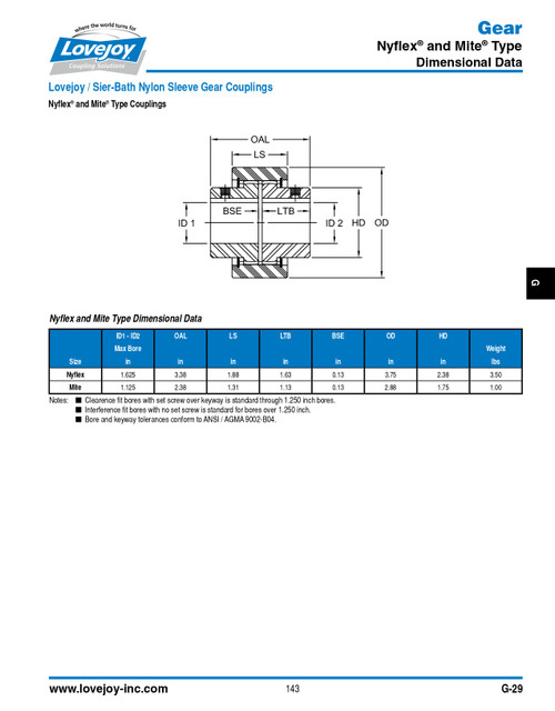 RSB Shaft Lovejoy® Series Nyflex® Gear Coupling Half   NYFL-HUB-SS-RSB