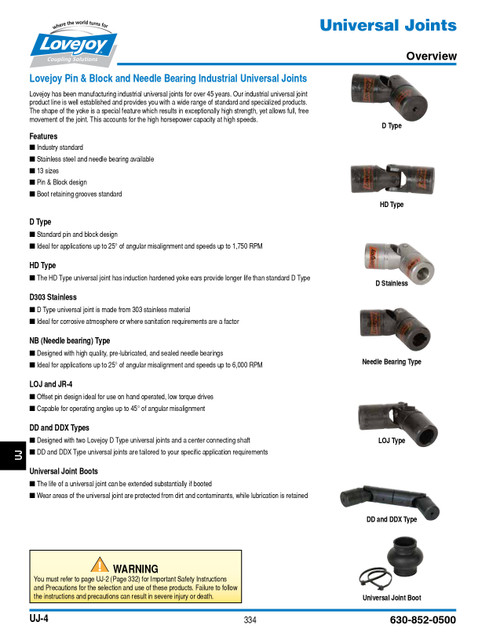 1 x 1" Shaft HD-11B Series Lovejoy® Hardened Universal Joint   HD11B-UJ-1"X1"