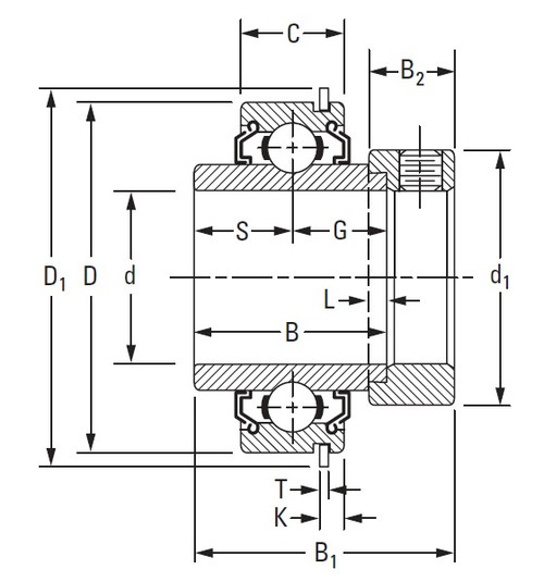 1-5/8" Cylindrical Ball Bearing Insert w/Eccentric Locking Collar   1110KLLG