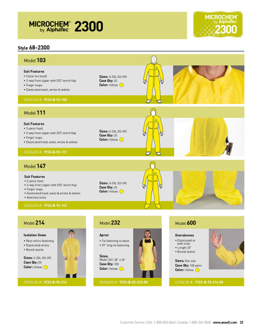 Ansell AlphaTec® 2300 Series Pathogen/Bloodborne Chemical Suit w/Hood  YY23-B-92-111