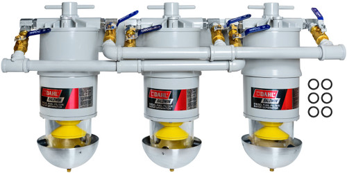 Three Marine Diesel Fuel Filter/Water Separators Manifolded with Shut-Off Valves  300-MMV3