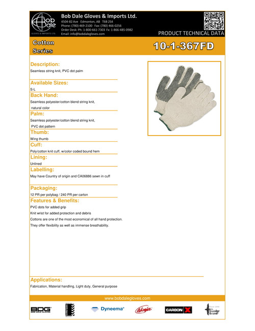 Seamless Knit Poly-Cotton Knitwrist PVC Dot Palm  10-1-367FD