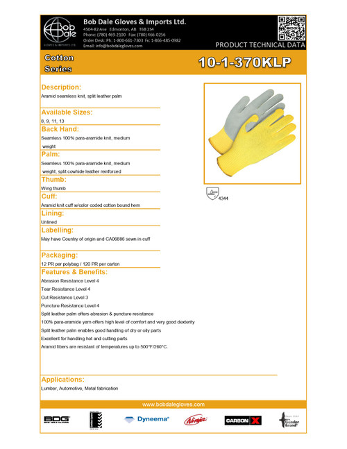 Seamless Knit Aramid Glove w/Split Leather Palm  10-1-370KLP