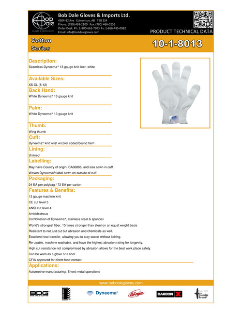 Dyneema® White Knitwrist Cut-Rez Glove  10-1-8013