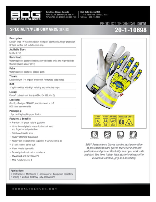 ArcTek Grain Goatskin 3" Gauntlet Backhand Impact Kevlar® Lined  20-1-10698
