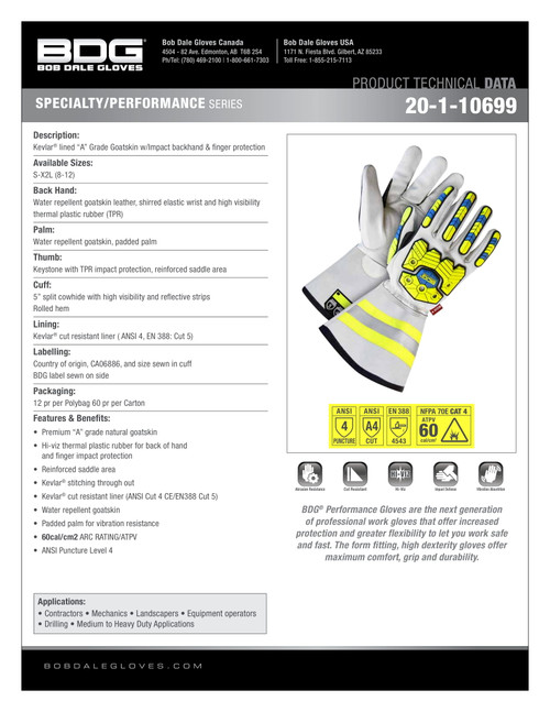 ArcTek Grain Goatskin Gauntlet Backhand Impact Kevlar® Lined  20-1-10699