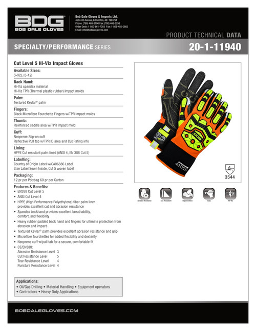 Hi-Viz Orange Clarino® Leather Cut-Rez Palm Backhand Impact  20-1-11940