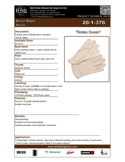 Ladies Grain Cowhide Roper "Rodeo Queen" Keystone Thumb  20-1-376