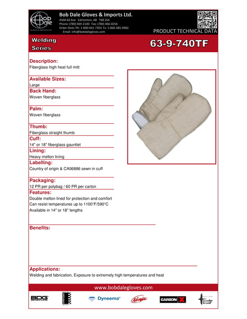 Winter Fiberglass Woven Hi-Heat Weld Mitt Double Melton Lined  63-9-740TF