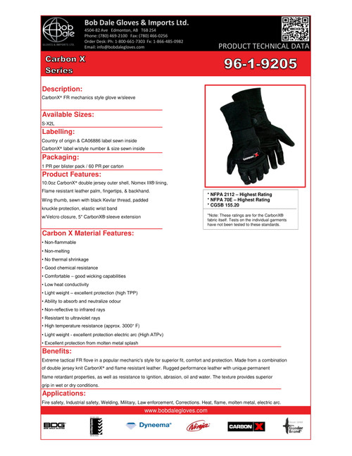 Carbon X® FR Performance Glove W/Sleeve  96-1-9205