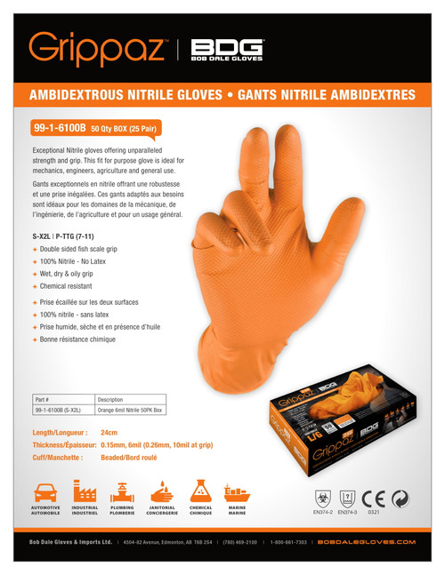 BDG® Orange Grippaz Nitrile Glove (100 Box)  99-1-6100B
