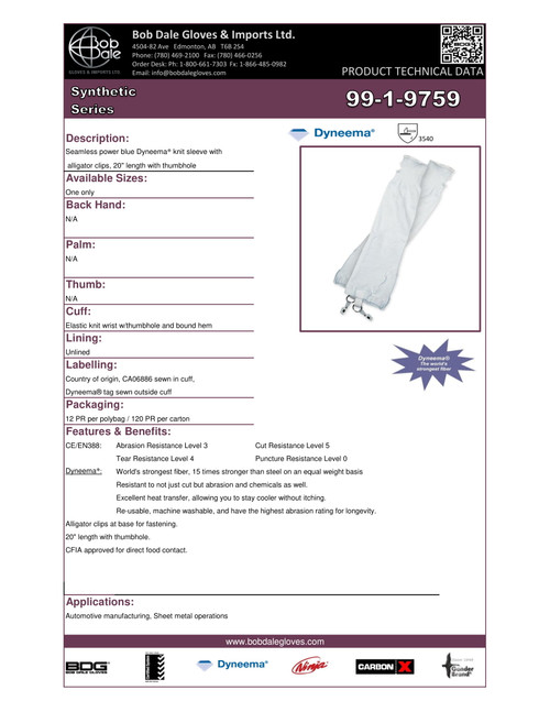 BDG® 20" Dyneema® Cut-Rez Sleeves  99-1-9759