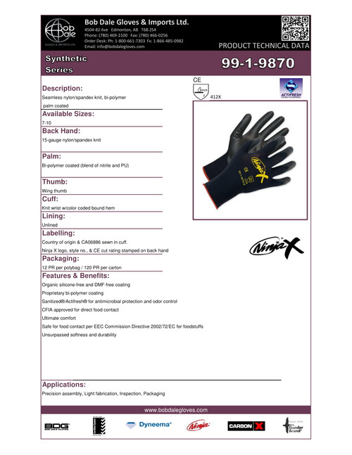 Ninja® X Bi-Polymer Coated Nylon/Spandex Knit Glove Black  99-1-9870