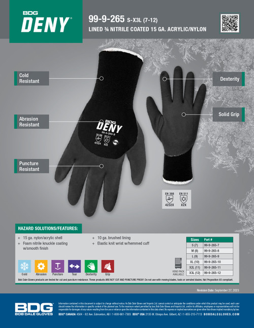 Winter Deny® Nitrile Coated Terry Lined Nylon Knit Glove Black  99-9-265