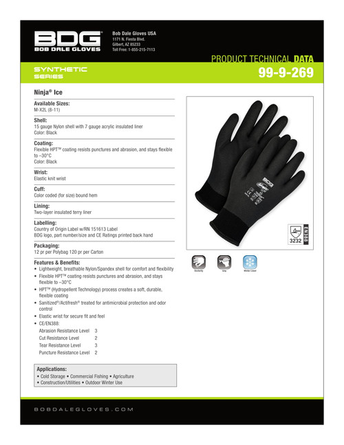 Winter Ninja® Ice HPT® Dipped Terry Lined Nylon Knit Glove Black  99-9-269