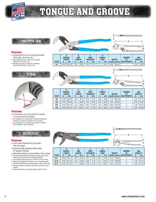 12" V-Jaw Tongue & Groove Plier   442