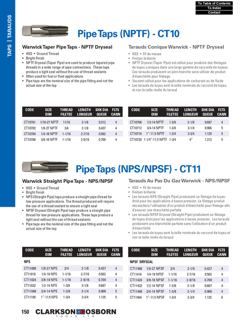 1/4"-18 NPS HSS Warwick® Straight Pipe Tap   CT11016