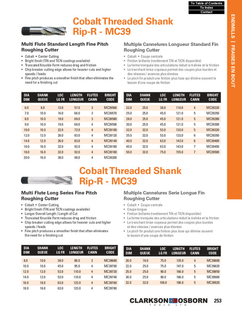 16mm TiCN Coated Cobalt 4 Flute Threaded Shank Roughing End Mill   MC39160C