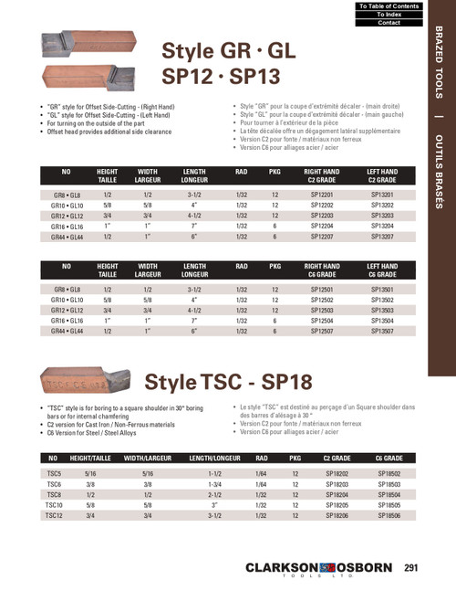 1/2 x 1 x 6" Style-GR C2 Grade Carbide Brazed Tool   SP12207