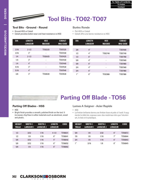 5/8 x 1/8 x 1/16 x 6" HSS Parting Off Blade   TO56062