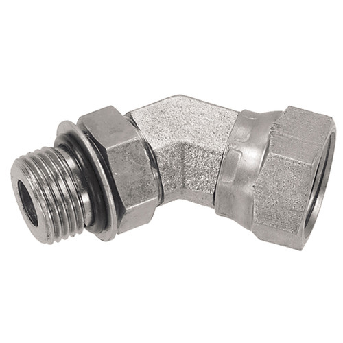 3/4"-16 x 3/4" Steel Male ORB - Female NPSM Swivel 45° Elbow  0641-08-12