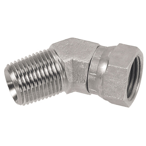 1/2 x 3/8" Steel Male NPT - Female NPSM Swivel 45° Elbow  0646-08-06