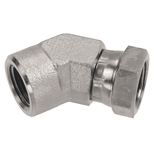 1-1/2 x 1-1/2" Steel Female NPT - Female NPSM Swivel 45° Elbow  0648-24-24