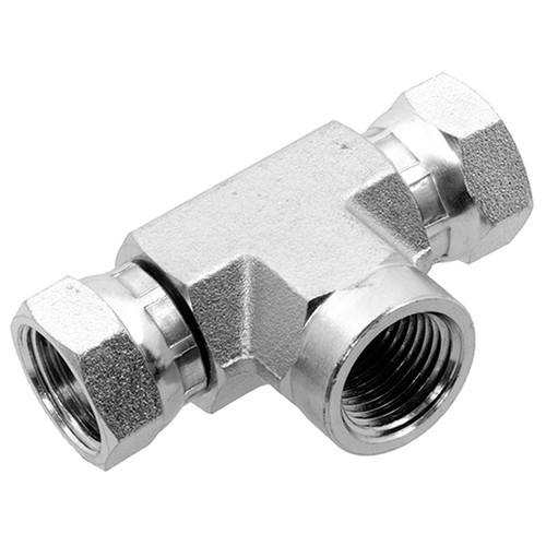 1/4 x 1/4 x 1/4" Steel Female NPT - Female NPSM - Female NSPM Swivel Tee  06T068-04-04