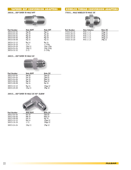 M45-1.5 x 1" Steel Male Kobelco - Male JIC Connector   77015-35-16