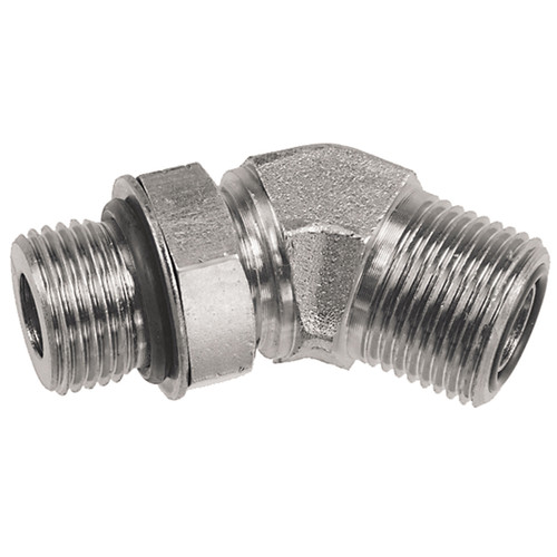 7/8"-14 x 1-3/16"-12 Steel Male ORB - Male ORFS 45° Elbow   93411-10-12