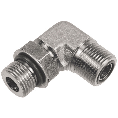 1-1/16"-12 x 13/16"-16 Steel Male ORB - Male ORFS 90° Elbow   93911-12-08