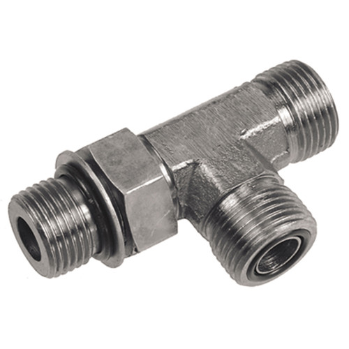 1-5/16"-12 x 1-7/16"-12 x 1-7/16"-12 Steel Male ORB - Male ORFS - Male ORFS Tee  93T19-16-16
