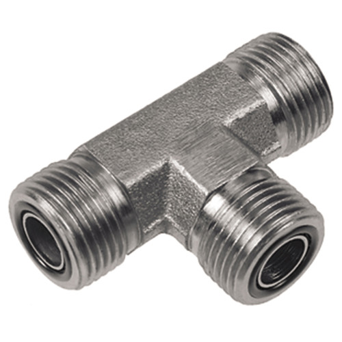 9/16"-18 x 9/16"-18 x 9/16"-18 Steel Male ORFS - Male ORFS - Male ORFS Tee  93T99-04-04